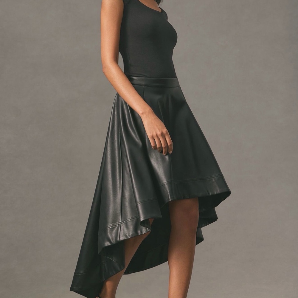 Anthropologie Maeve High-Low Scalloped Skirt Elegant Black